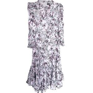 Hottie + Lord Ruffled Neck Pleated Floral Long Sleeve Hi/Low Dress Women's Sz 00